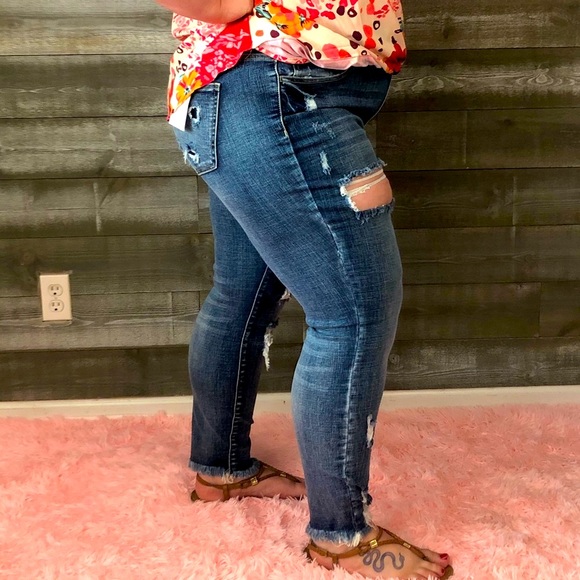 Cello Plus Jeans Mid Rise Distress Crop Skinny - Picture 8 of 14